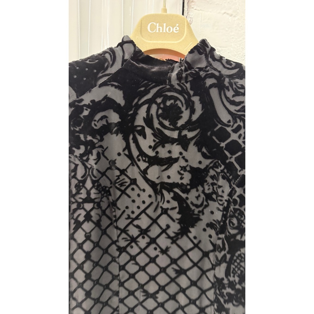 Balmain x HM Black Burnout Velvet Silk Blend Mock Neck Zip Top US 2 O/N 954271